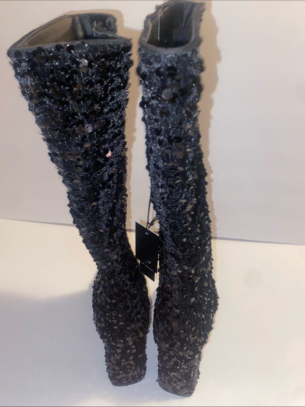Sequin Over-the-Knee Black Boots with Side Zip - Picture 4 of 6